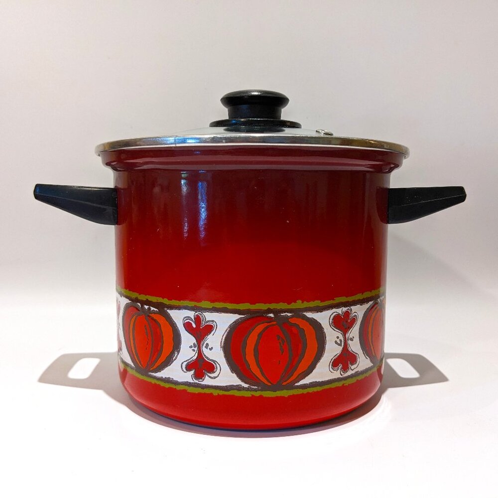 Vintage Red Enamel Soup Stock Pot Onion Pattern – European (Silit?) MCM 60s/70s